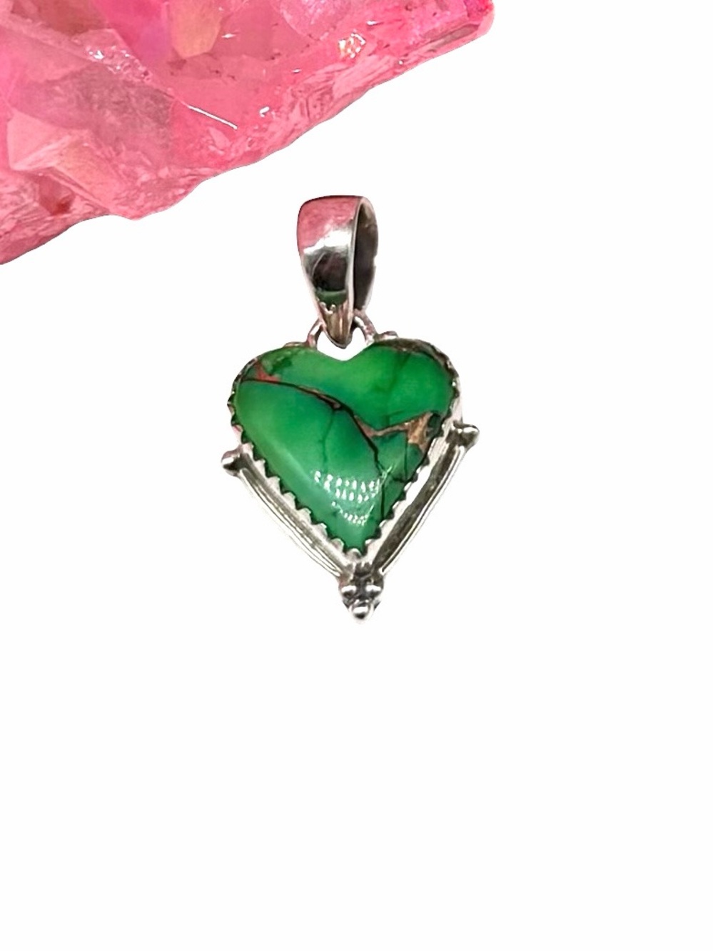 Peacock Dahlia Kingman Turquoise Heart Necklace Pendant 925 Sterling Silver